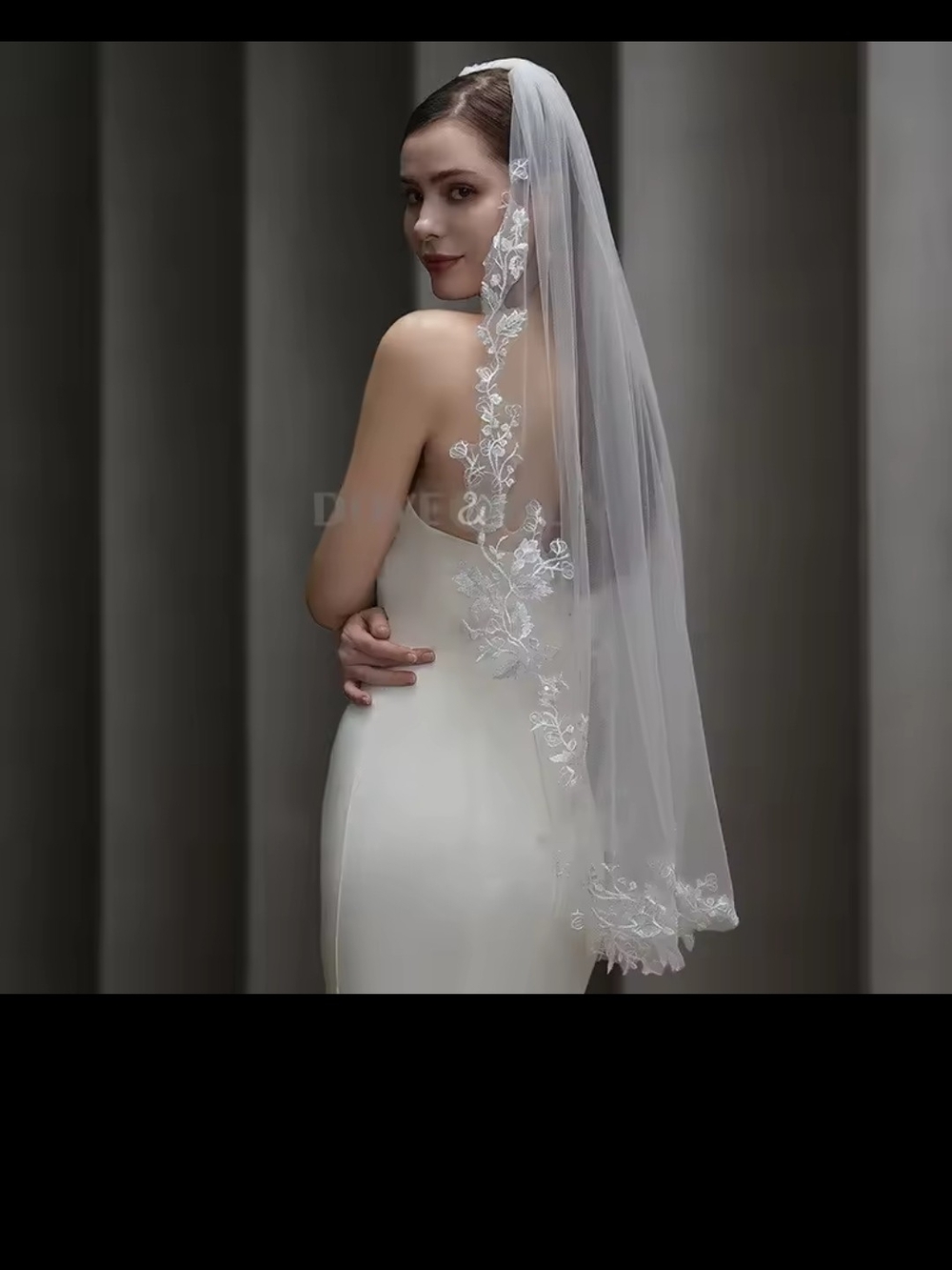 Classic Creamy White Bridal Veil with Floral Embroidery
